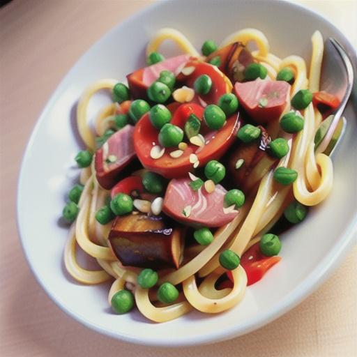 Spaghetti with tuna, peas and borlotti beans