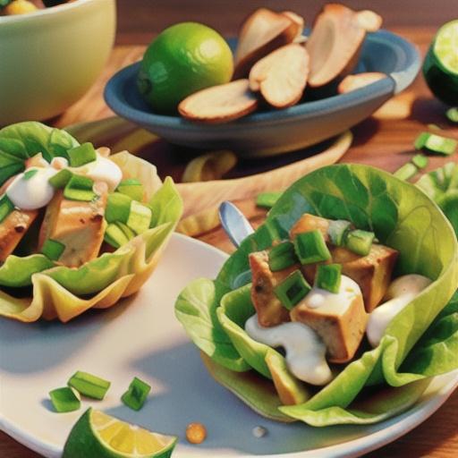 Thai chicken lettuce cups with avocado and lime