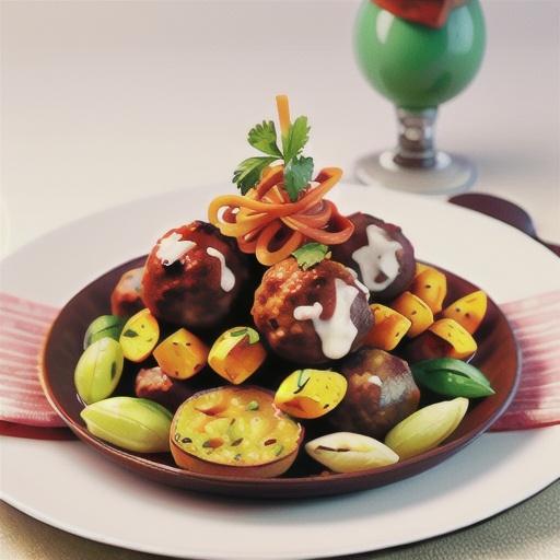 Pork meatballs with sweet potato ribbons