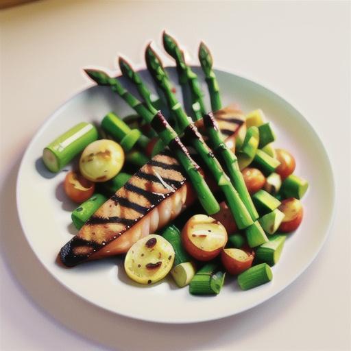 Chargrilled salmon with asparagus in lime vinaigrette