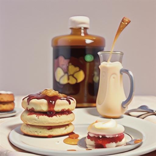 Buttermilk scones, honey cream and rhubarb conserve