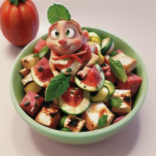 Watermelon, chicken and haloumi salad with mint dressing