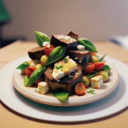 Beef with feta, roast tomatoes and basil dressing