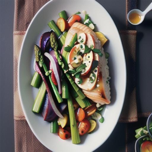 Tea-poached chicken with asparagus salad