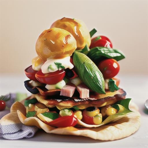 Corn and ham fritters with roasted cherry tomatoes