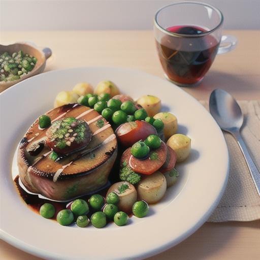 Steak au poivre with crushed peas & potatoes
