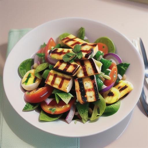 Fattoush salad with grilled haloumi