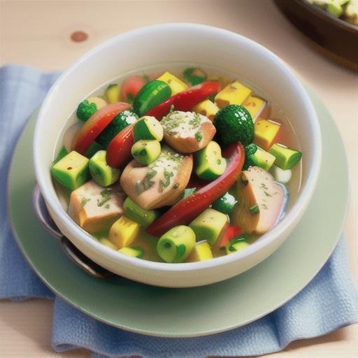 Spring vegetable and chicken broth