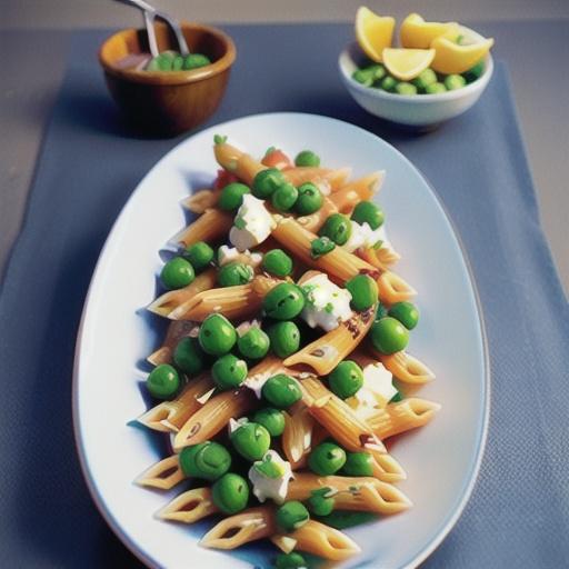 Penne with peas, feta and lemon