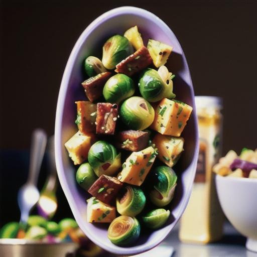 Rye Panzanella Salad with Brussels Sprouts, Pastrami and Dijon Vinaigrette