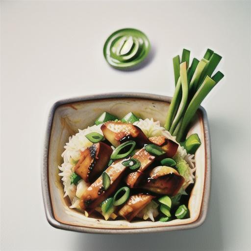 Hainanese chicken rice with warm green onion sauce