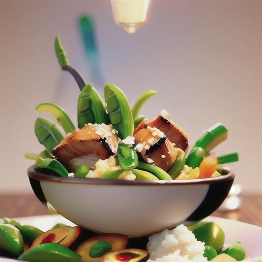 Sticky orange glazed pork with feta and snow pea tendril salad