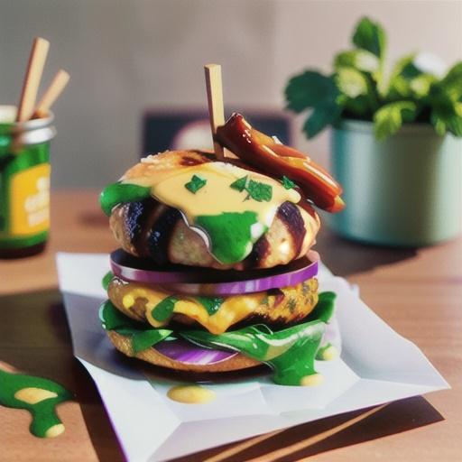 Honey chilli chicken burger with coriander sauce