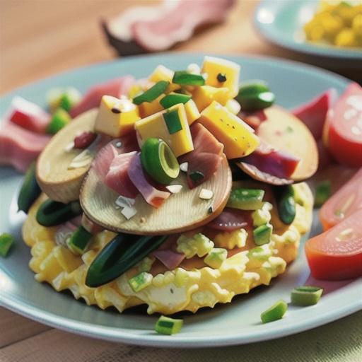 Green Garlic and Ham Scrambled Eggs with Cheese