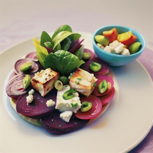 Beetroot carpaccio with goat's cheese and chicken salad