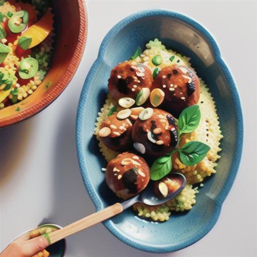 Spiced chicken meatballs with orange & chive couscous