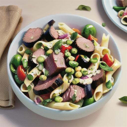 Peppered beef and spring pasta salad