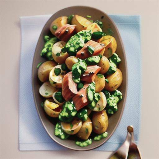 Creamy pesto potato salad with salmon recipe