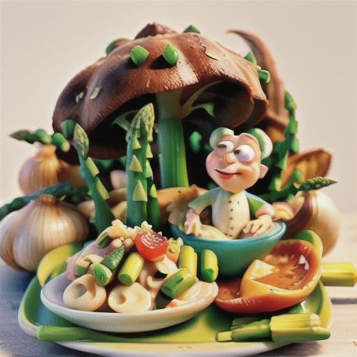 Creamy mushrooms and garlic with asparagus