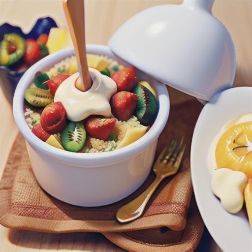 Breakfast couscous with fruit and yoghurt