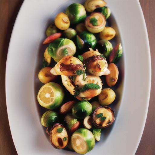 Pan-Roasted Chicken with Lemon-Garlic Brussels Sprouts and Potatoes