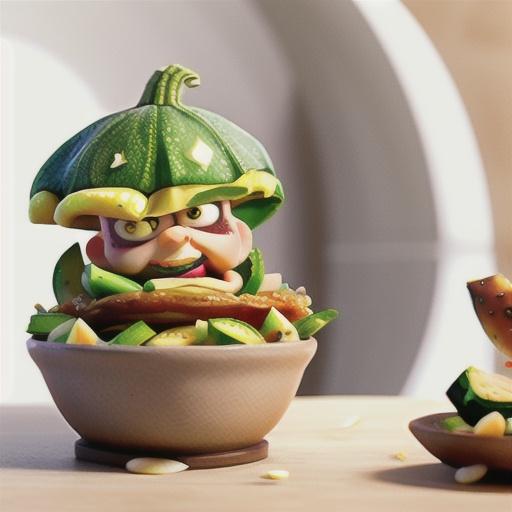 Squid with zucchini, almonds and lemon