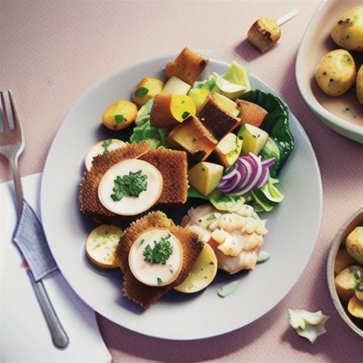 Crumbed pork cutlets with potato & cabbage salad