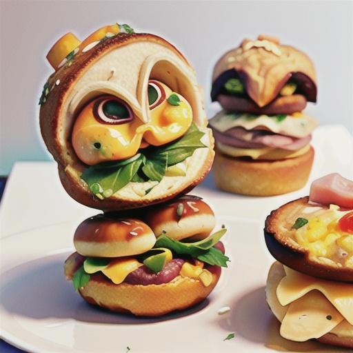 Omelette, ham and cheese English muffin sandwiches