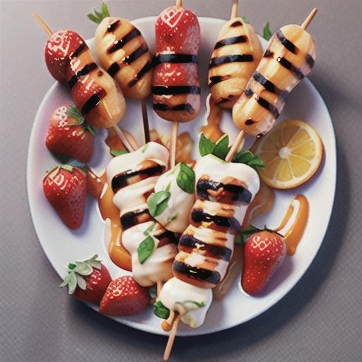 Chargrilled strawberry skewers with orange mascarpone