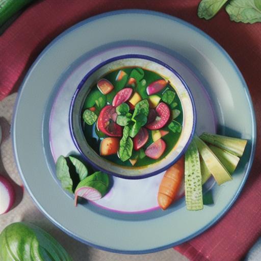 Spinach and Vegetable Soup with Radishes