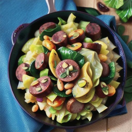 Braised borlotti beans with cabbage and Italian sausage