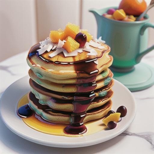 Coconut pancakes with orange maple plums