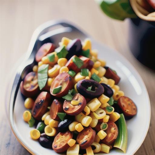 Chorizo, corn and black bean salad with tortillas
