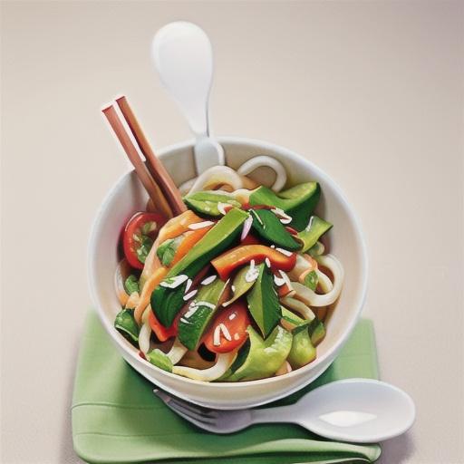 Noodle salad with warm satay dressing