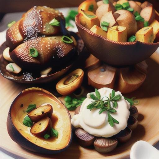 Slow-roasted standing beef rib with potato-mushroom bake