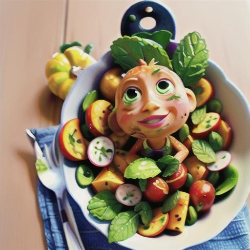 Tahini chicken, pumpkin, radish and mint salad