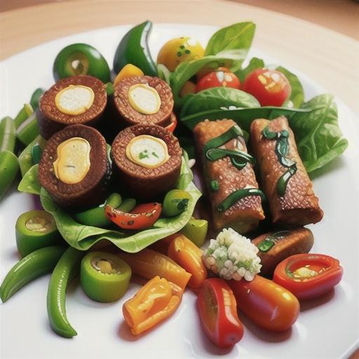 Rissoles on a stick with roast capsicum salad