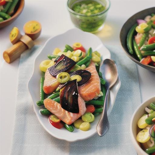 Salmon confit with green bean salad