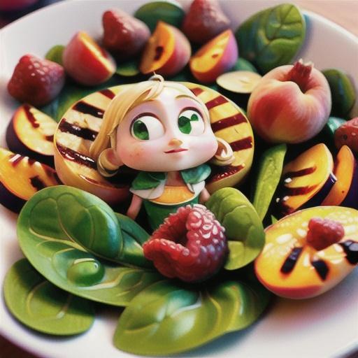 Grilled Peach Salad with Spinach and Raspberries