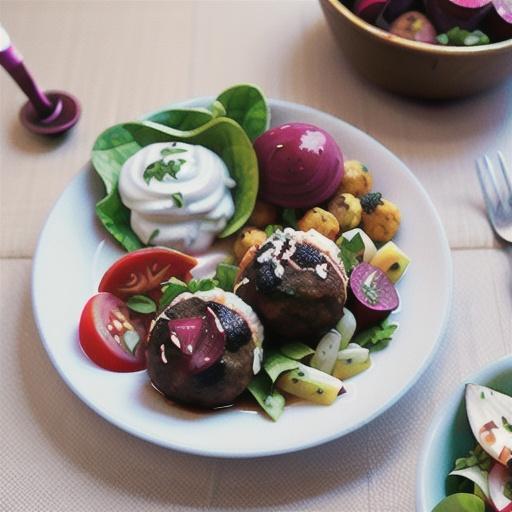 Lamb kofta with beetroot salad & tzatziki