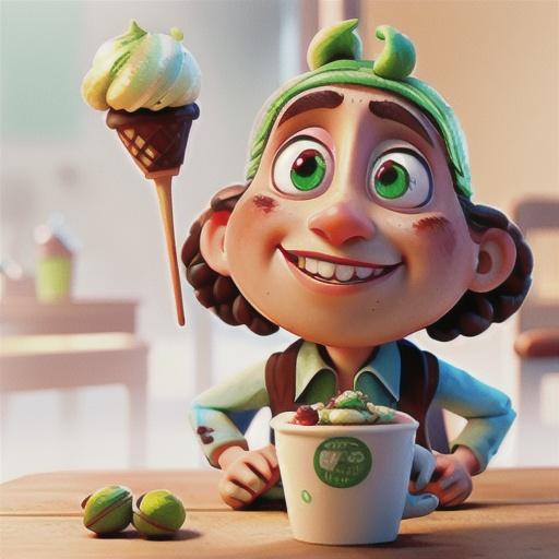 Ice-cream and pistachio nuts with coffee syrup