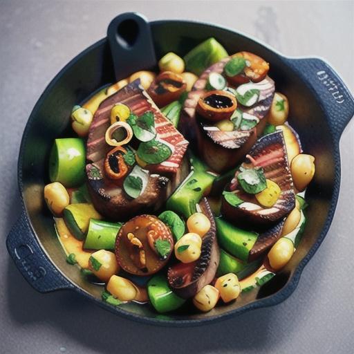 Steak with walnut romesco and chickpea smash