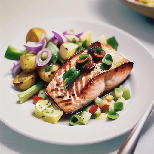Pan-fried salmon with warm chilli lime sauce
