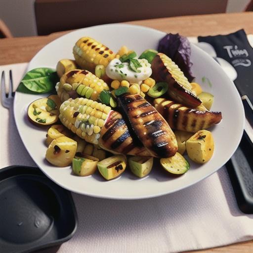 Grilled corn and potato salad with piri piri chicken