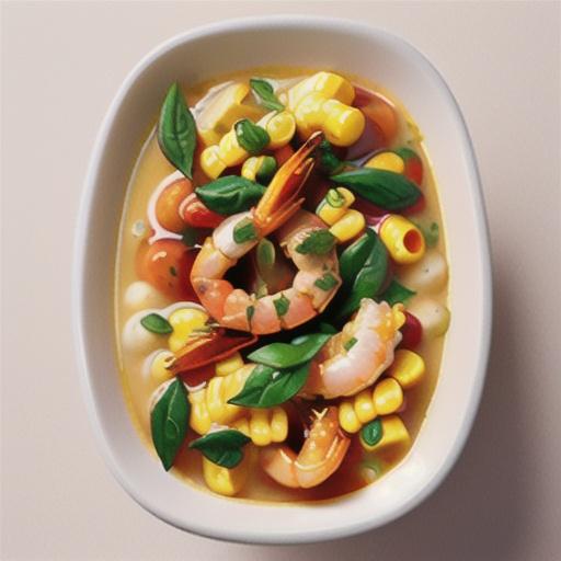 Corn soup with prawn & chilli pangrattato