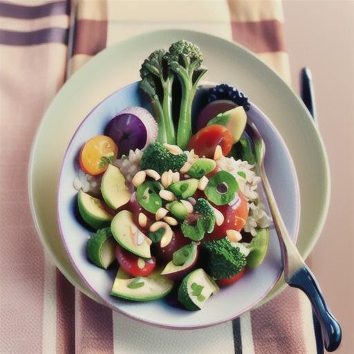Brown rice, broccolini and avocado salad