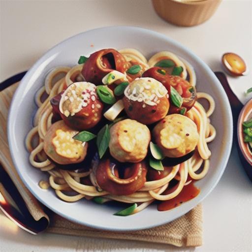 Spaghetti with meatballs and spicy tomato sauce