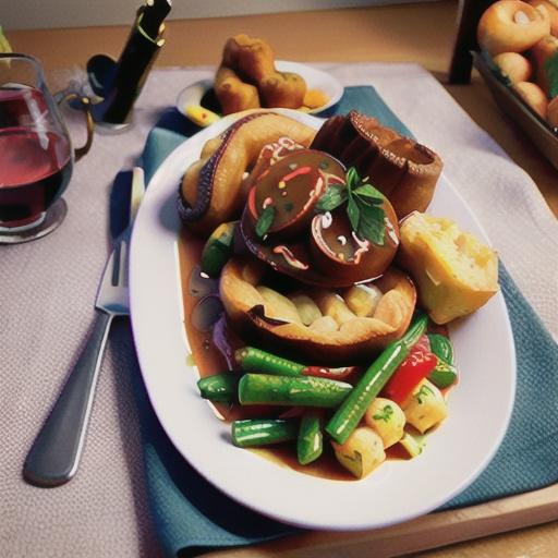 Roast beef with Yorkshire puddings and red wine gravy
