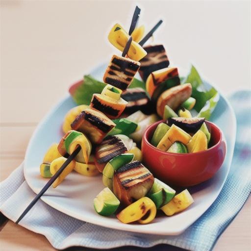 Spicy grilled chicken skewers with red papaya salad