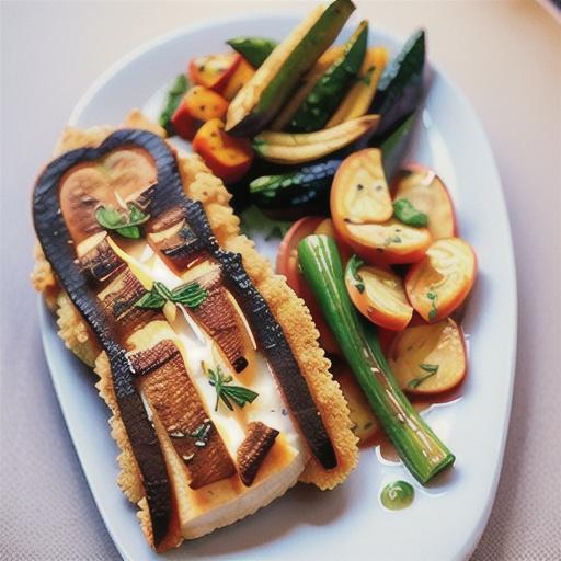 Chicken schnitzel with roasted winter vegetables